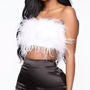Fashion Nova white feather tube top